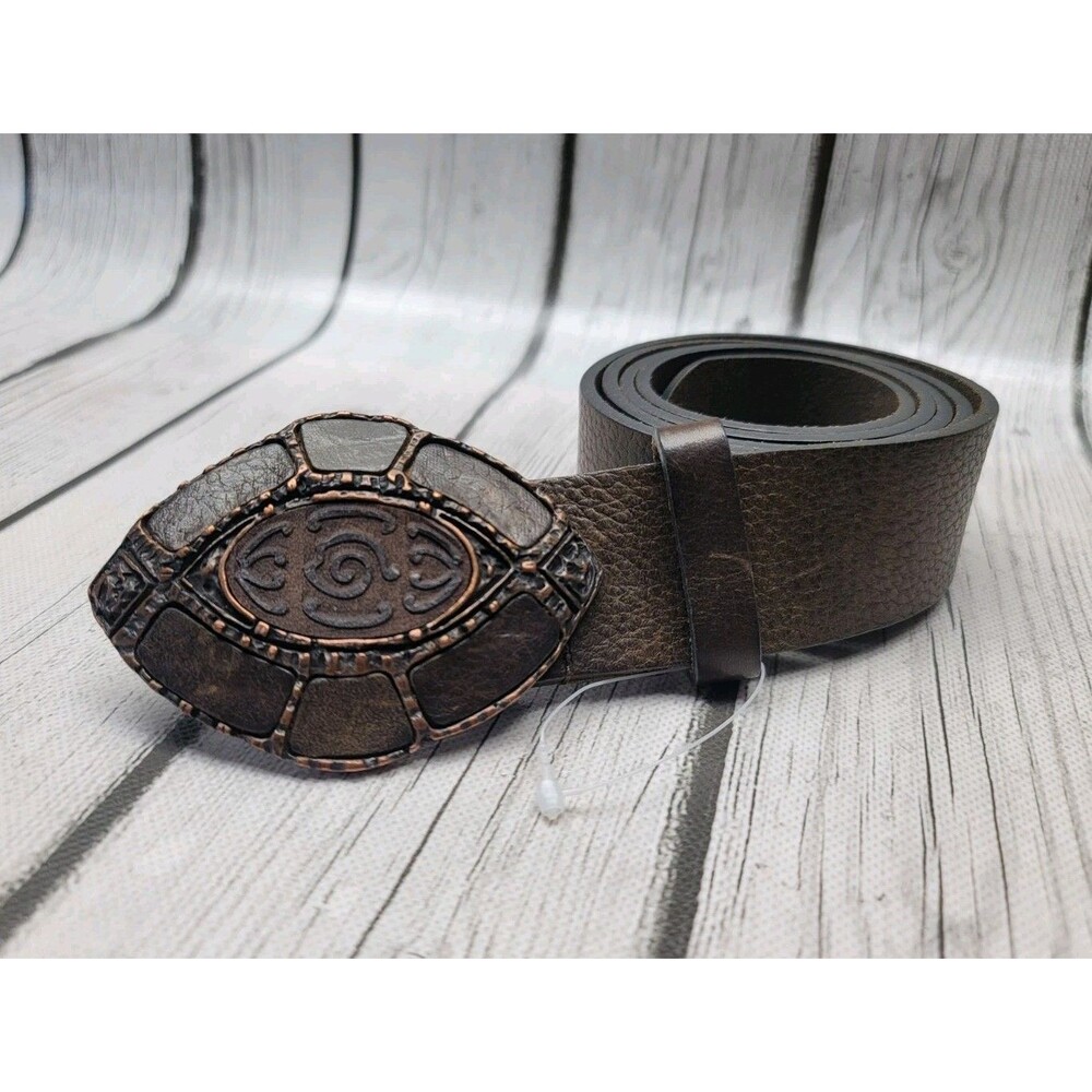 FABIO CORTI C2075 Vintage Brown Leather Belt XL Made In Italy Ornate Boho Buckle